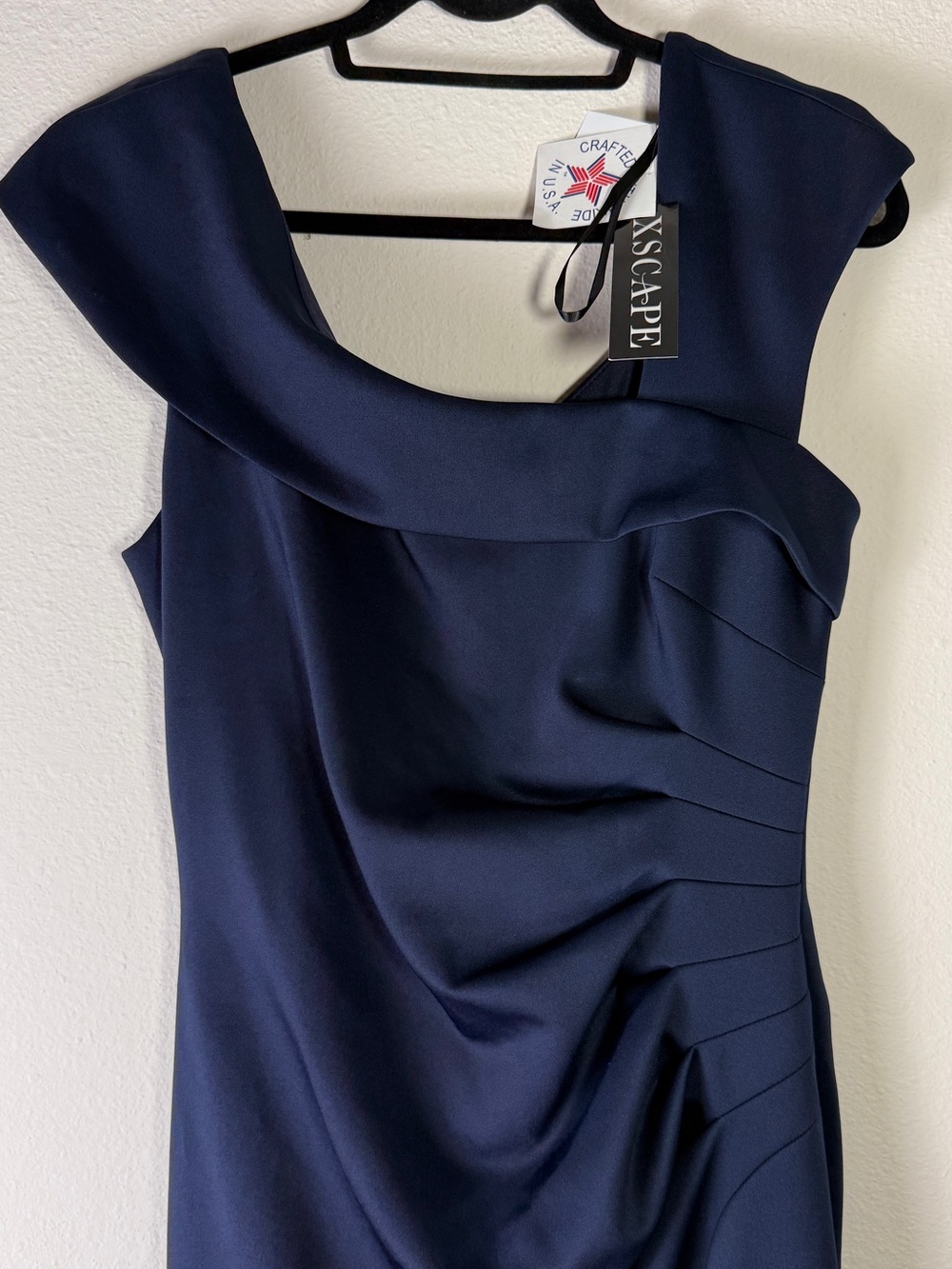 XSCAPE Navy Blue Ruched Maxi Dress 14 NWT Formal Evening Wedding Guest Gown - Picture 5 of 13